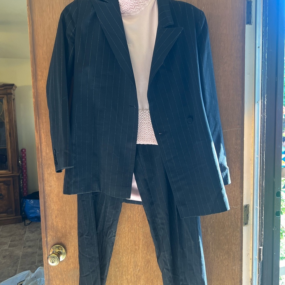 Men's Black Pinstripe Blazer and Pants Set
